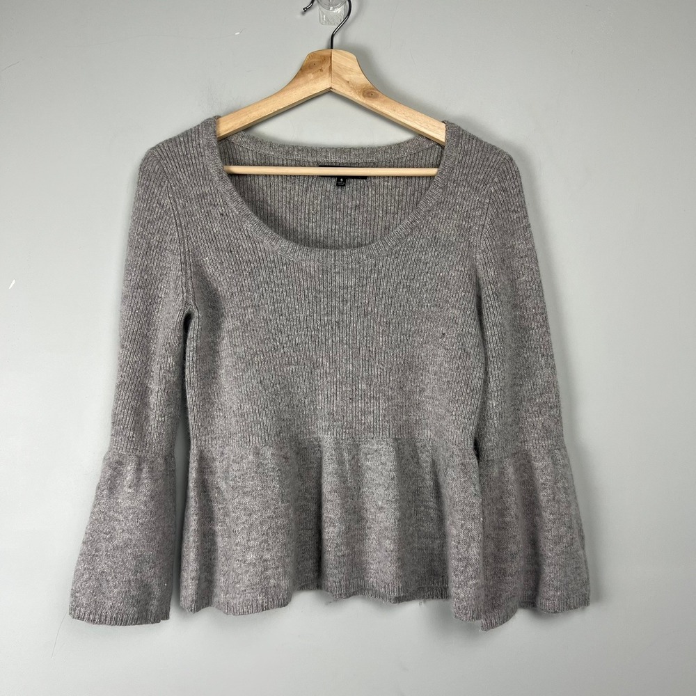 Express Gray Angora Wool Blend Peplum Bell Sleeve Ribbed Knit Sweater S Coquette